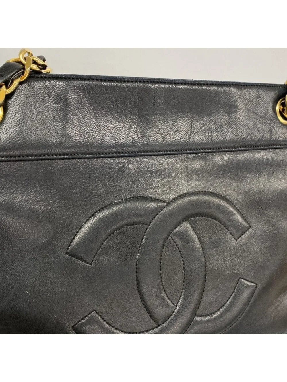 Chanel Chain Tote Lambskin Black Gold